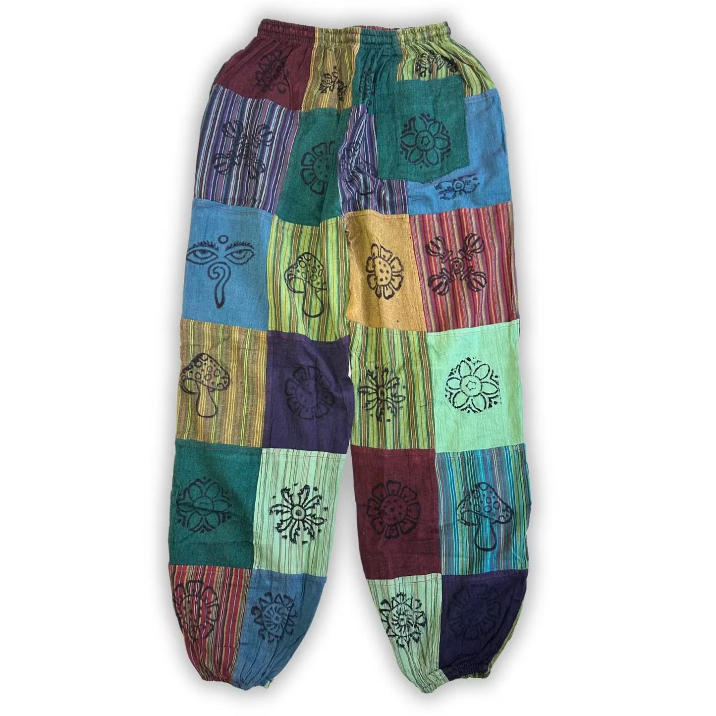 Hlače s Uzorkom Gljive - Nomad Sari Blok Print - Zeleni Tonovi - S/M
