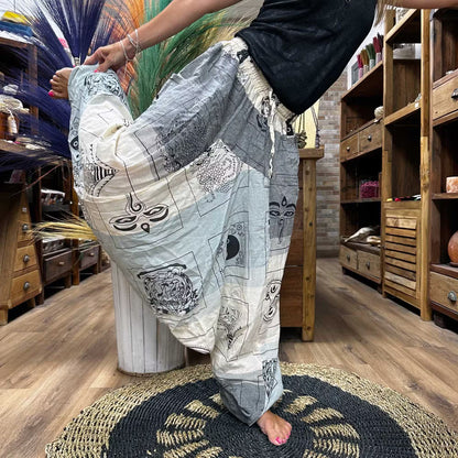 Hlače za Jogu i Festivale - Himalajski Print - Aladdin Stil - Siva