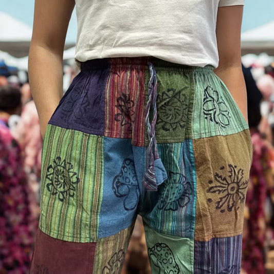 Hlače s Uzorkom Gljive - Nomad Sari Blok Print - Zeleni Tonovi - S/M