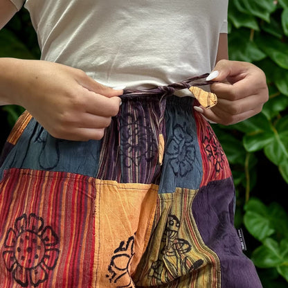 Hlače s Uzorkom Gljive - Nomad Sari Blok Print - Narančasti Tonovi - S/M